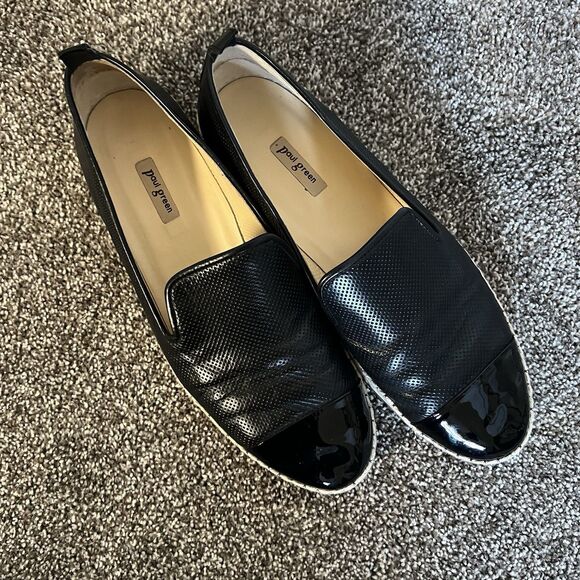 PAUL GREEN Posh Black Leather Cap Toe Perforated Espadrille Flats - Picture 8 of 11